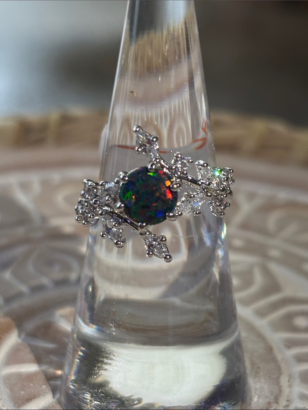 Iridescent Opal Cluster Ring - Multicolor Sparkle